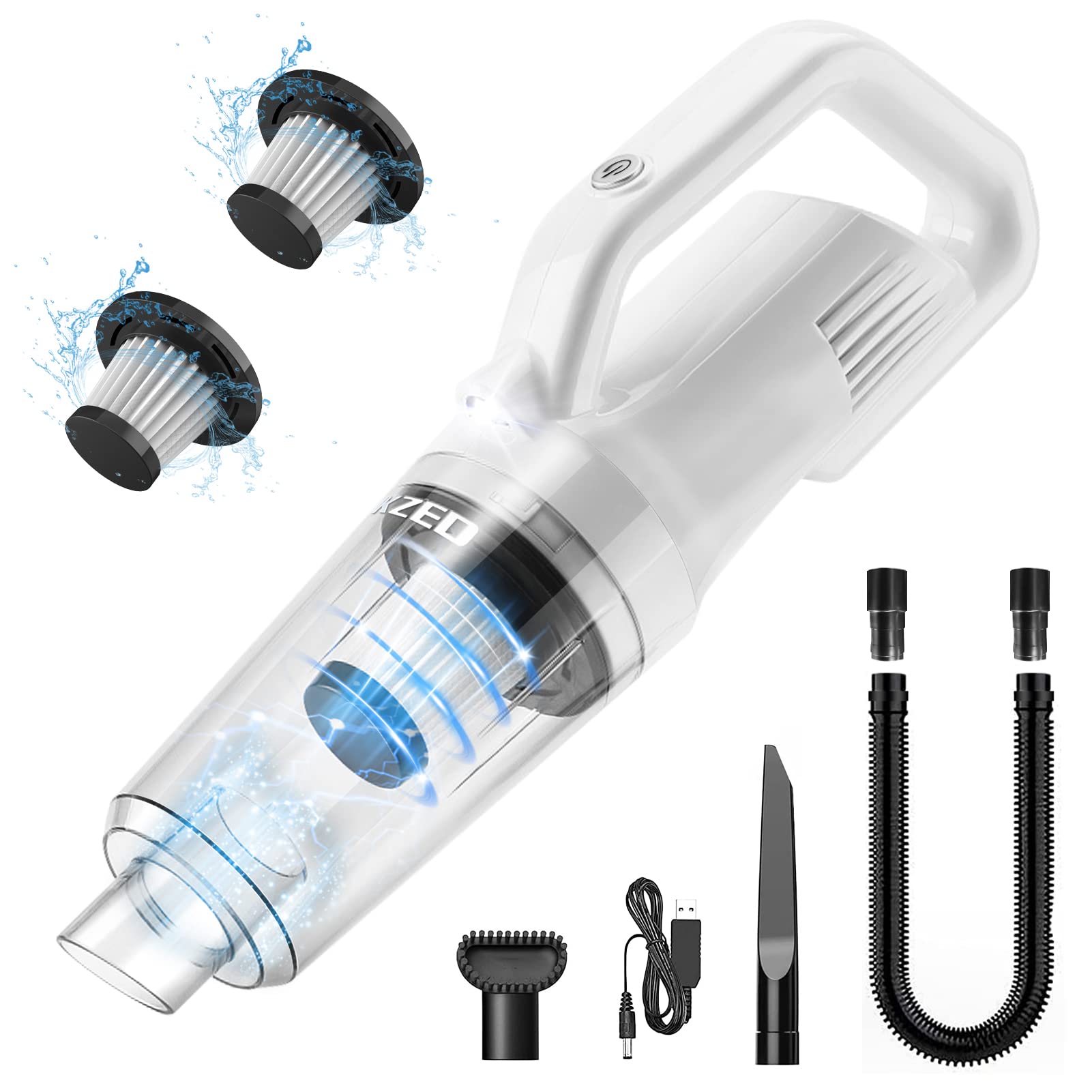 KZED Handheld Vacuum Cordless - 9000pa Small Hand Vacuum Dust Busters Cordless Rechargeable Portable Mini Car Vacuum Cleaner, Hand Held Vacuuming Cordless Wet Dry Vacuums for Pet Hair/Sofa/Stairs/Car