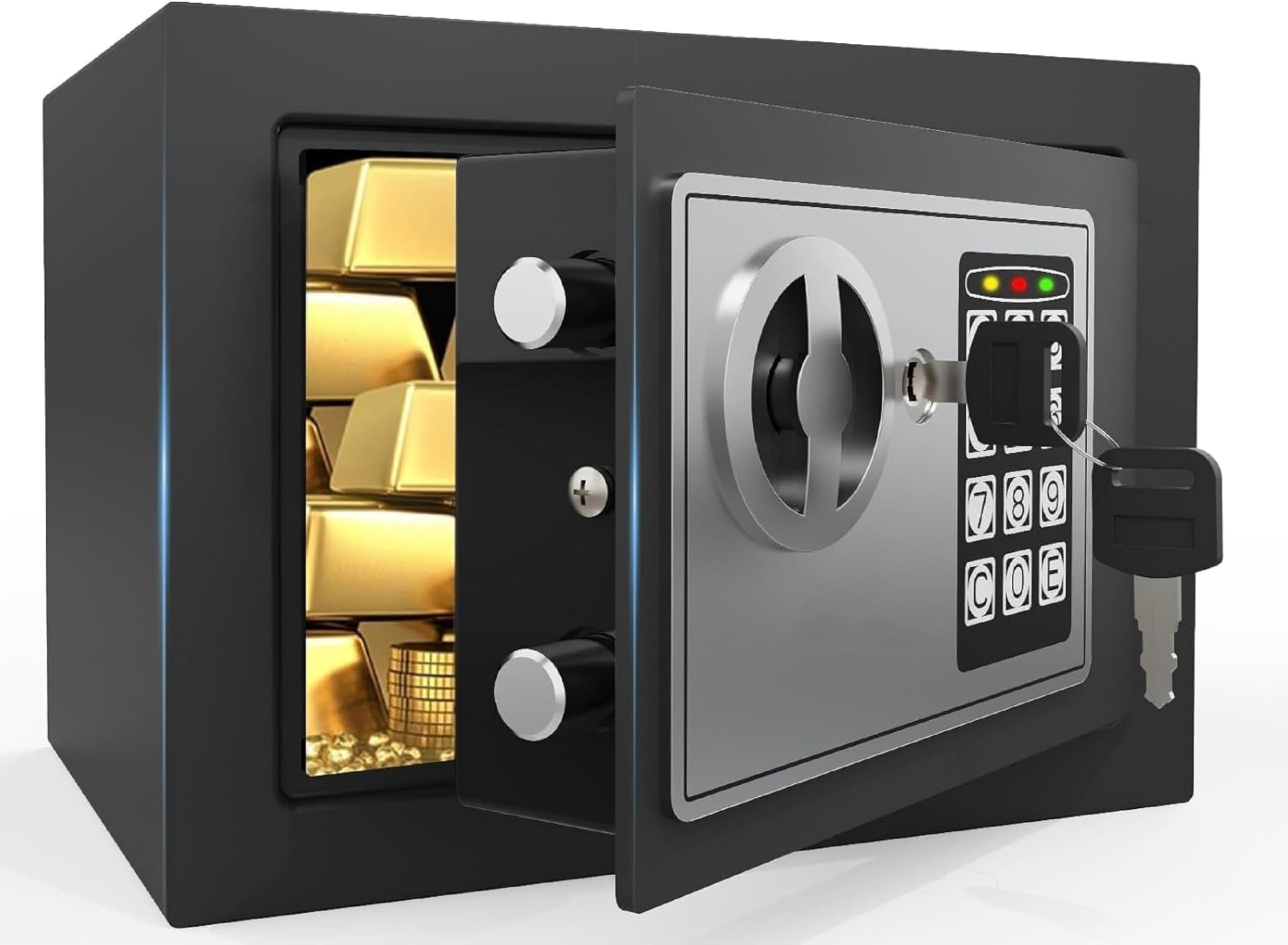 - Electronic Digital Safe Locker with Keypad and Key Lock, Wall Mountable Steel Safe Box
