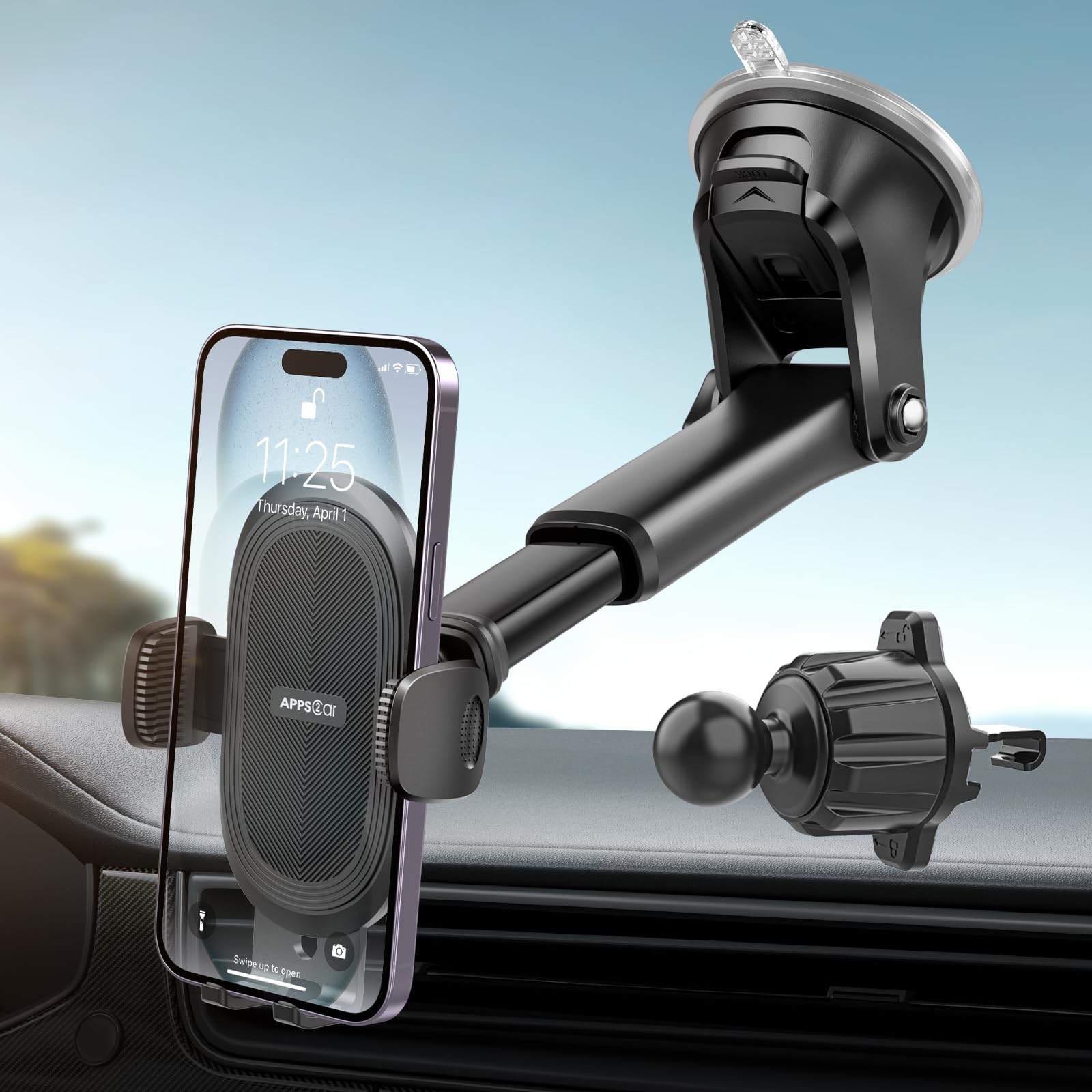 APPS2Car Samochodowy Uchwyt na Telefon z Mocowaniem do Wentylacji i Deski Rozdzielczej, Uniwersalny 360° z Przyssawką, Kompatybilny z iPhone 12/11/Pro, Samsung