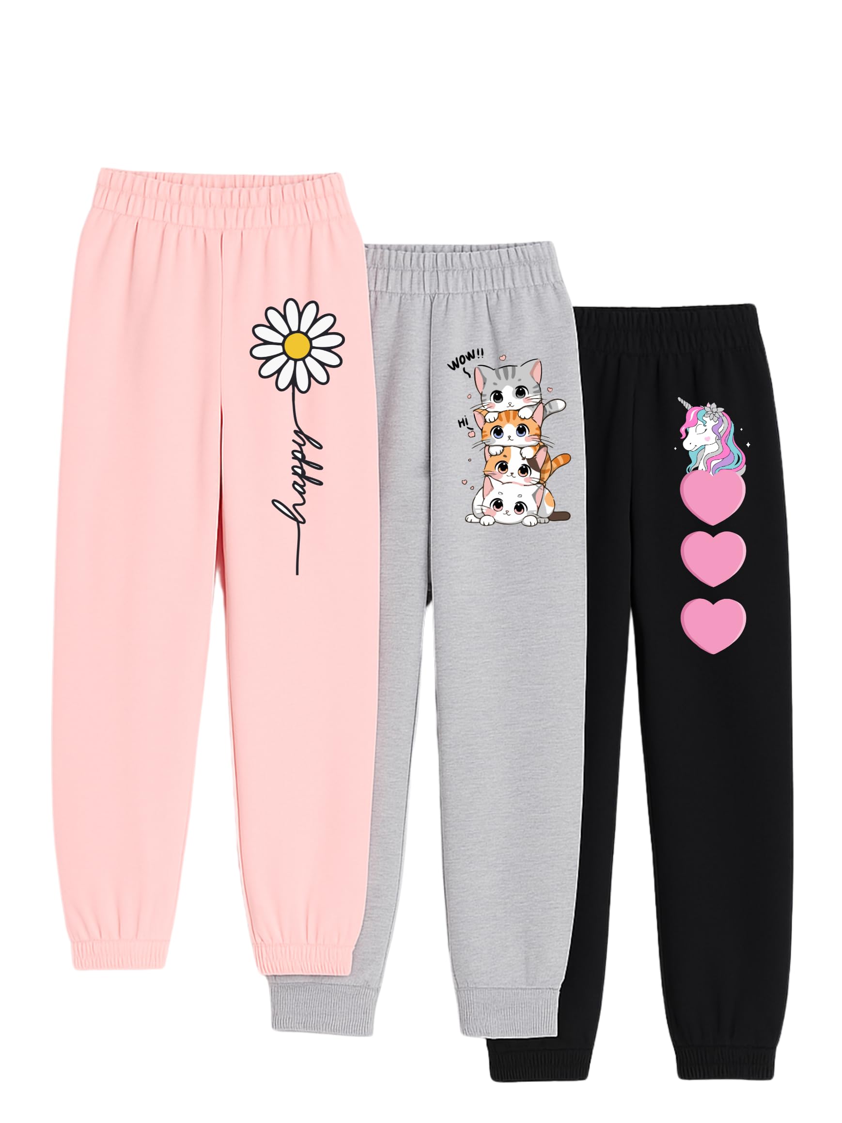 LILY & JADE Girls' Pure Cotton Printed Jogger Track Pants (Pack of 3) – Soft & Comfortable Kids Bottomwear-image-24