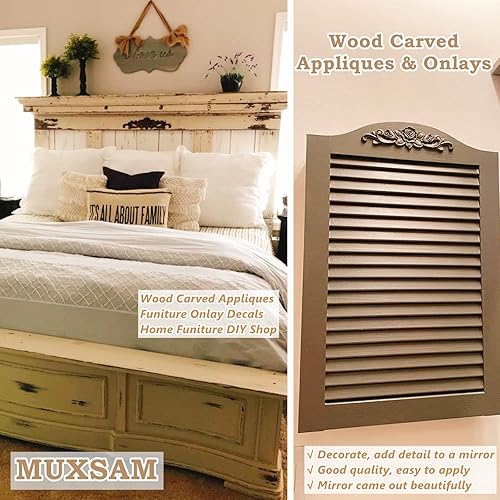 Miniatura 9 de MUXSAM Juego de 5 calcomanías de madera talladas decorativas sin pintar para puerta de cama, armario, mantel, techo, pared, cabecero, decoración de