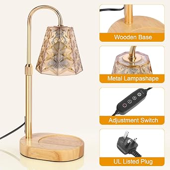 GKXLH Height Adjustable Candle Warmer Lamp with 2 Bulbs (Octagon Champagne) [Energy Class G]
