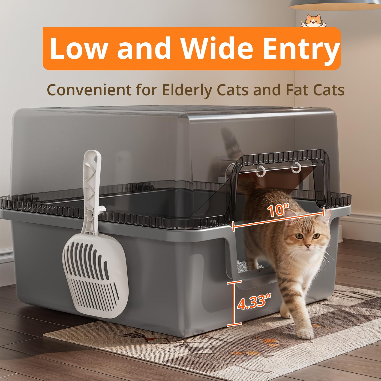 Oneluck XXL Covered Cat Litter Box with Scoop,Easy to Clean,Extra Large Non-Stick Pan for Multi-Cat Households - image 4