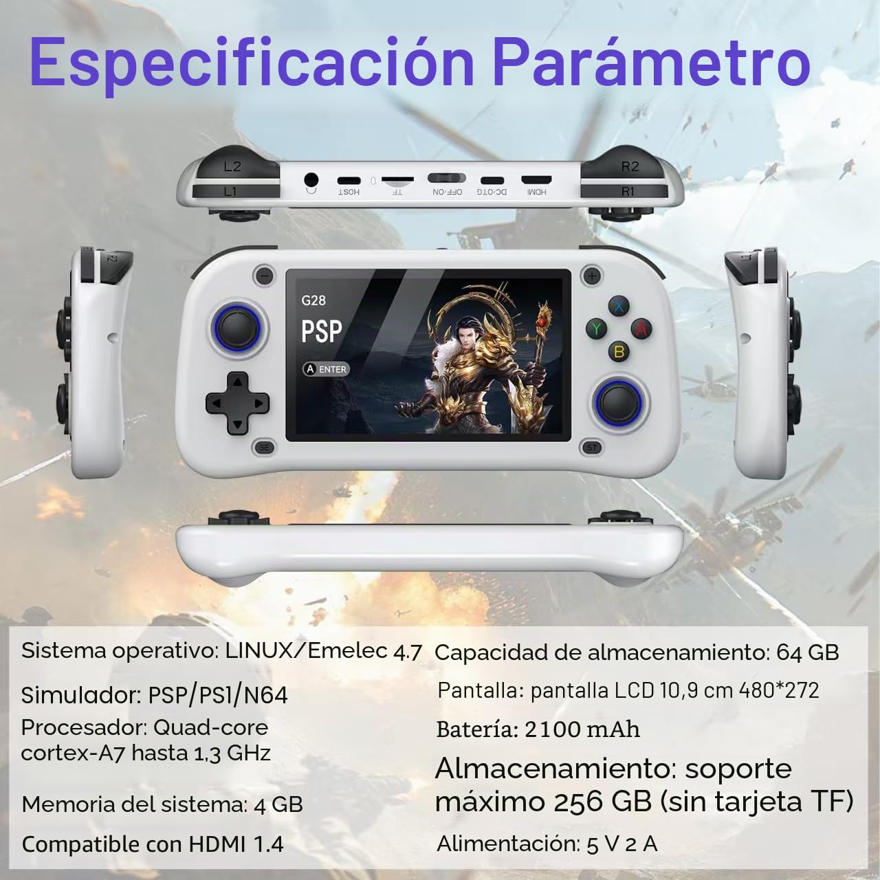 Nueva consola de juegos portátil, 64 GB de memoria interna con 15.000 juegos, sistema Linux, consola de videojuegos portátil portátil, pantalla IPS de 4,3 pulgadas, más de 30 emuladores y sistema