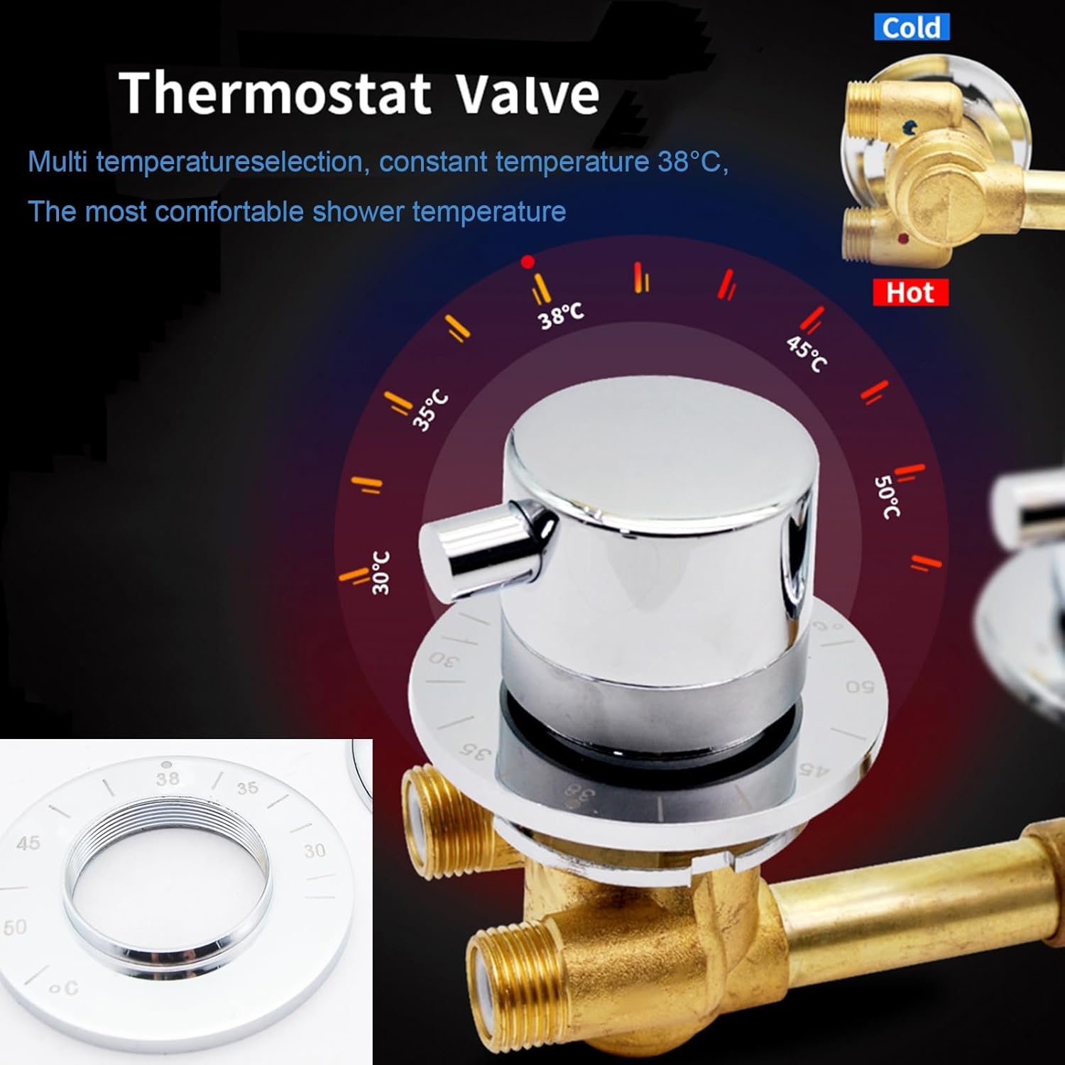 Thermostatic Shower Faucets 2/3/4 Outlet 10-14.5cm Intubation Brass Mixing Valve Tap Temperature Mixer Control Bathroom Shower Cabinet Thermostat, Brass Cartridges Dual Handles(3 Output,12.5CM)