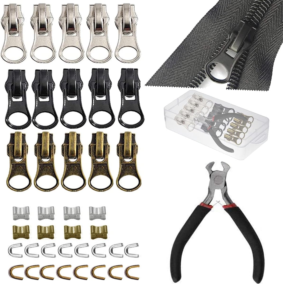 Acmerota 15 Pieces Zipper Slider Repair Kits Universal Zipper Fixer 5