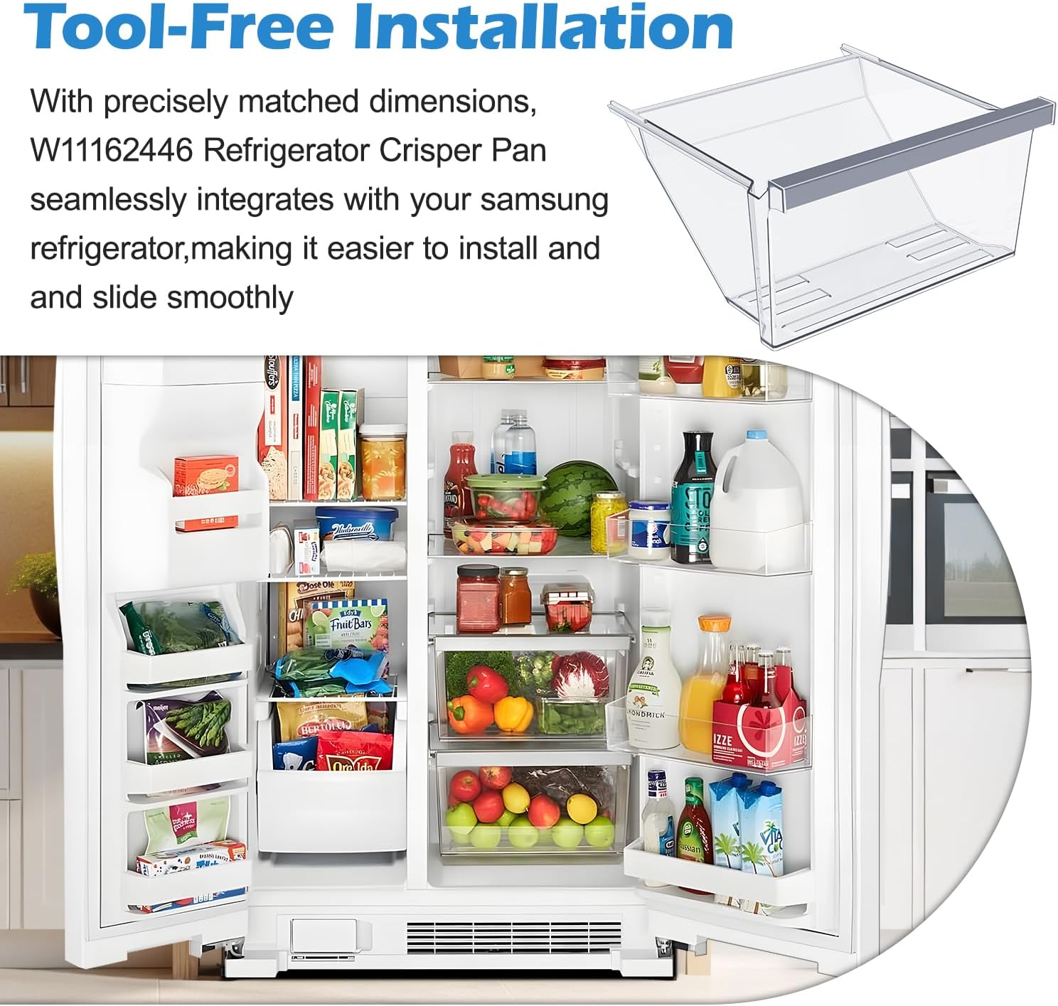NEW W11162446 Refrigerator Crisper Drawer Compatible with Whirlpool Fridge Drawer Replacement W11162446 Meat Pan drawer Bin Whirlpool Maytag Refrigerator Parts WRS325SDHZ08/WRS321SDHZ01/WRS315SDHM08