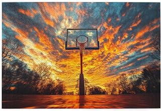 Oranges Sky Over Basketball Court, 1000 Pcs Wooden Puzzle for Adults, Use Your Imagination to The Fullest,Brainstorming for Stress Relief,Creative Activity Hobbies,Enjoy The Process