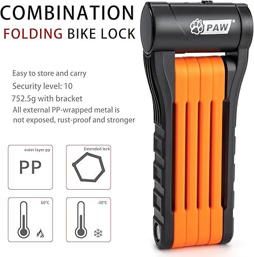 Miniatura 3 de Candado plegable para bicicleta con 3 llaves, cerraduras de bicicleta de seguridad resistentes antirrobo, cilindro antitaladro y púa, candado