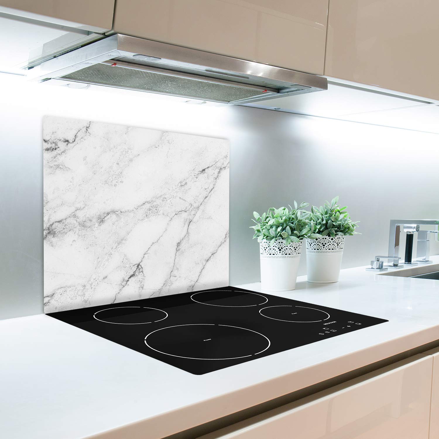 Tulup Tabla De Cortar Cocina 60x52cm - Vidrio Protector De Placa De Induccion - Mármol