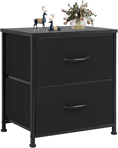 Miniatura 11 de NEWBULIG Mesita de noche con 2 cajones de tela, cómoda pequeña de 25 pulgadas de alto, mesita de noche con almacenamiento para dormitorio, armario,