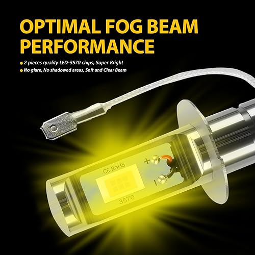 Miniatura 6 de AUXLIGHT H3 Bombillas LED antiniebla DRL, 3000 lúmenes, bombillas de repuesto extremadamente brillantes para automóviles, camiones, amarillo dorado