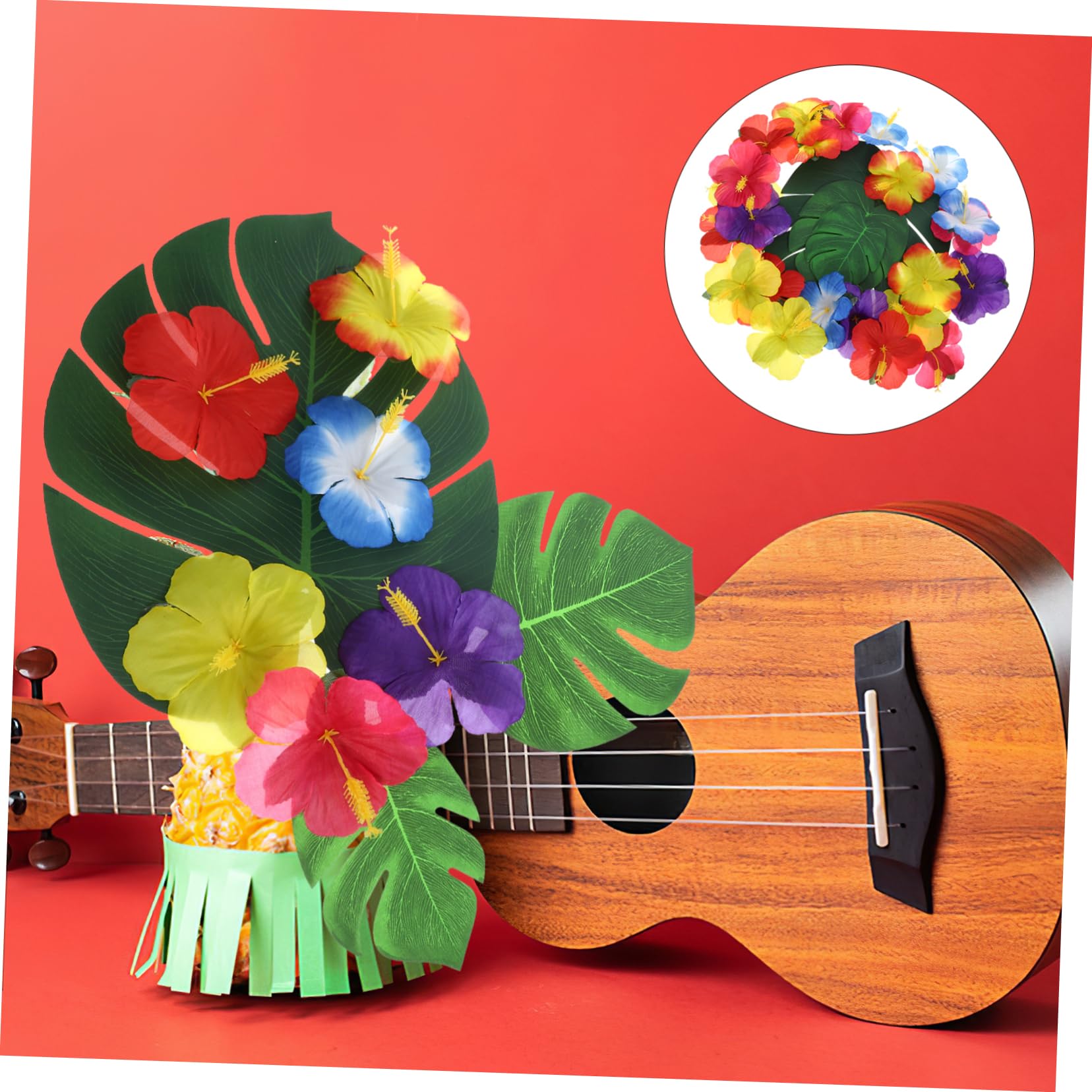 1 Set Decorazioni da Tavola per Feste Foglie e Fiori Simulati per Hawaiani per Celebrazioni e Raduni
