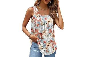 Summer Tank Tops for Women Loose Fit Pleated Casual Square Neck Sleeveless...