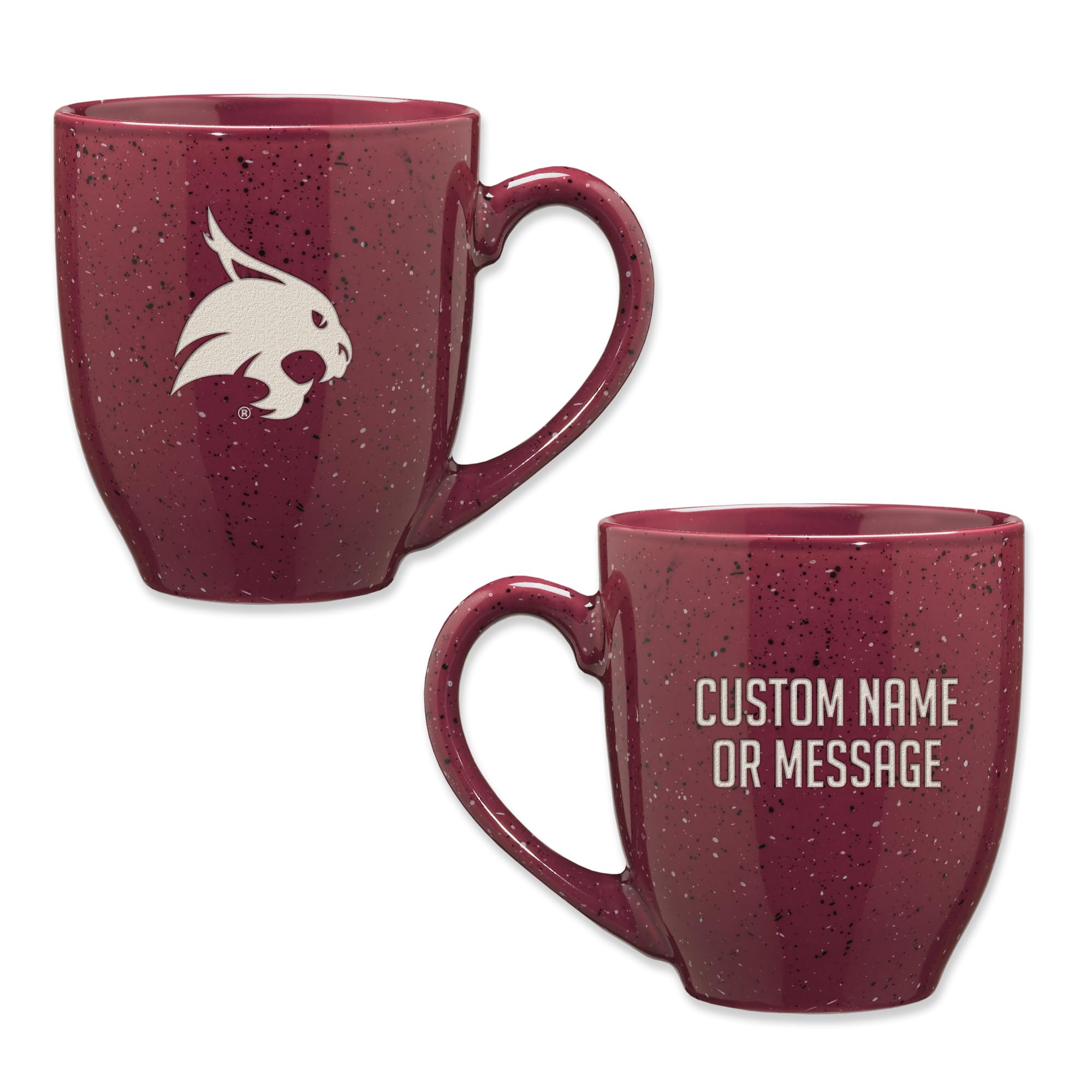 Rico Industries NCAA Texas State Bobcats Maroon Personalized 16 oz Team Color Laser Engraved Speckled Ceramic Coffee Mug
