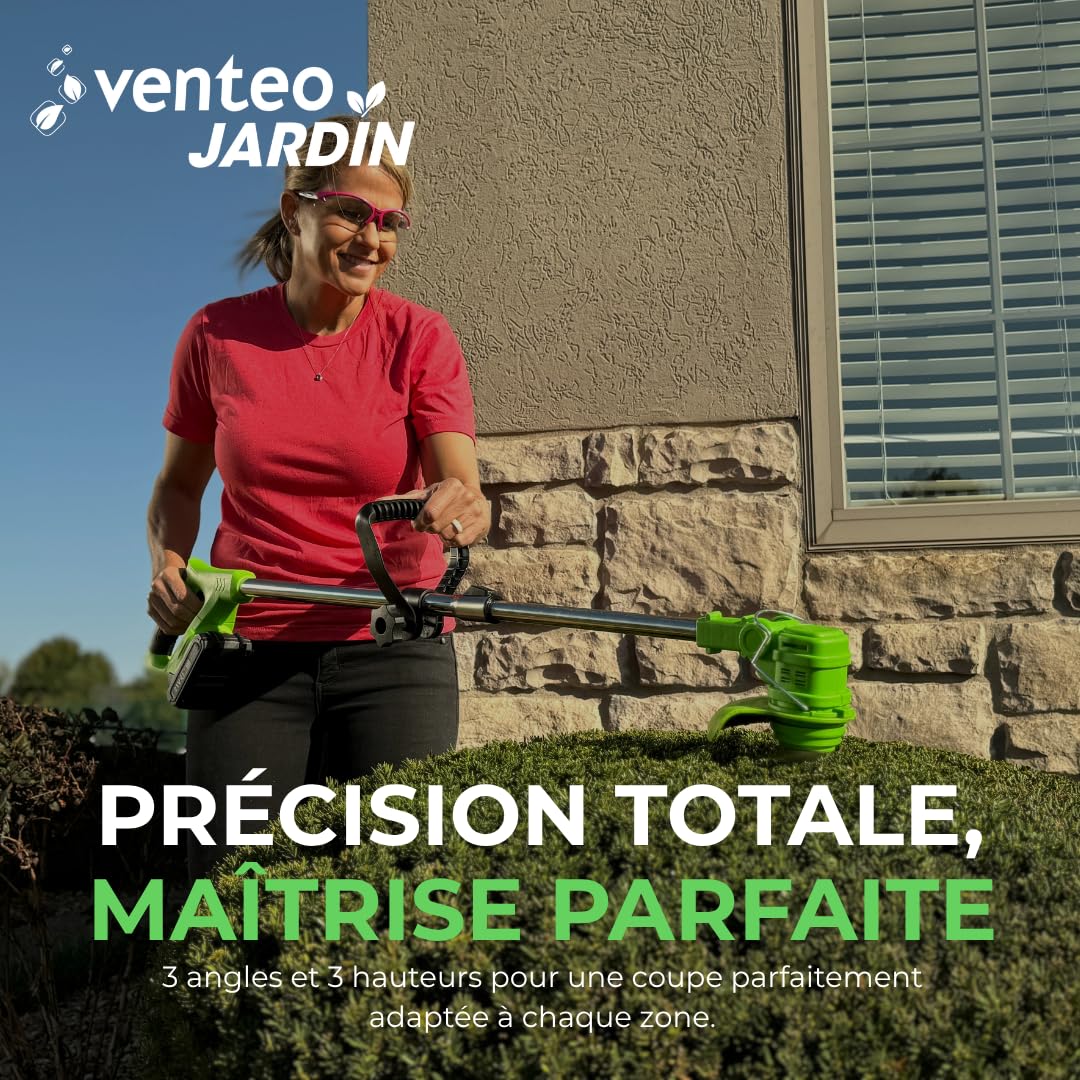 VENTEO - ROTORAZER 8en1 Tondeuse, Taille-Bordures, Coupe-Bordures sans Fil | Coupe Bordure Batterie Multifonction 3 Angles 3 Hauteurs Lames Interchangeables | Entretien Bordure Jardin Gazon