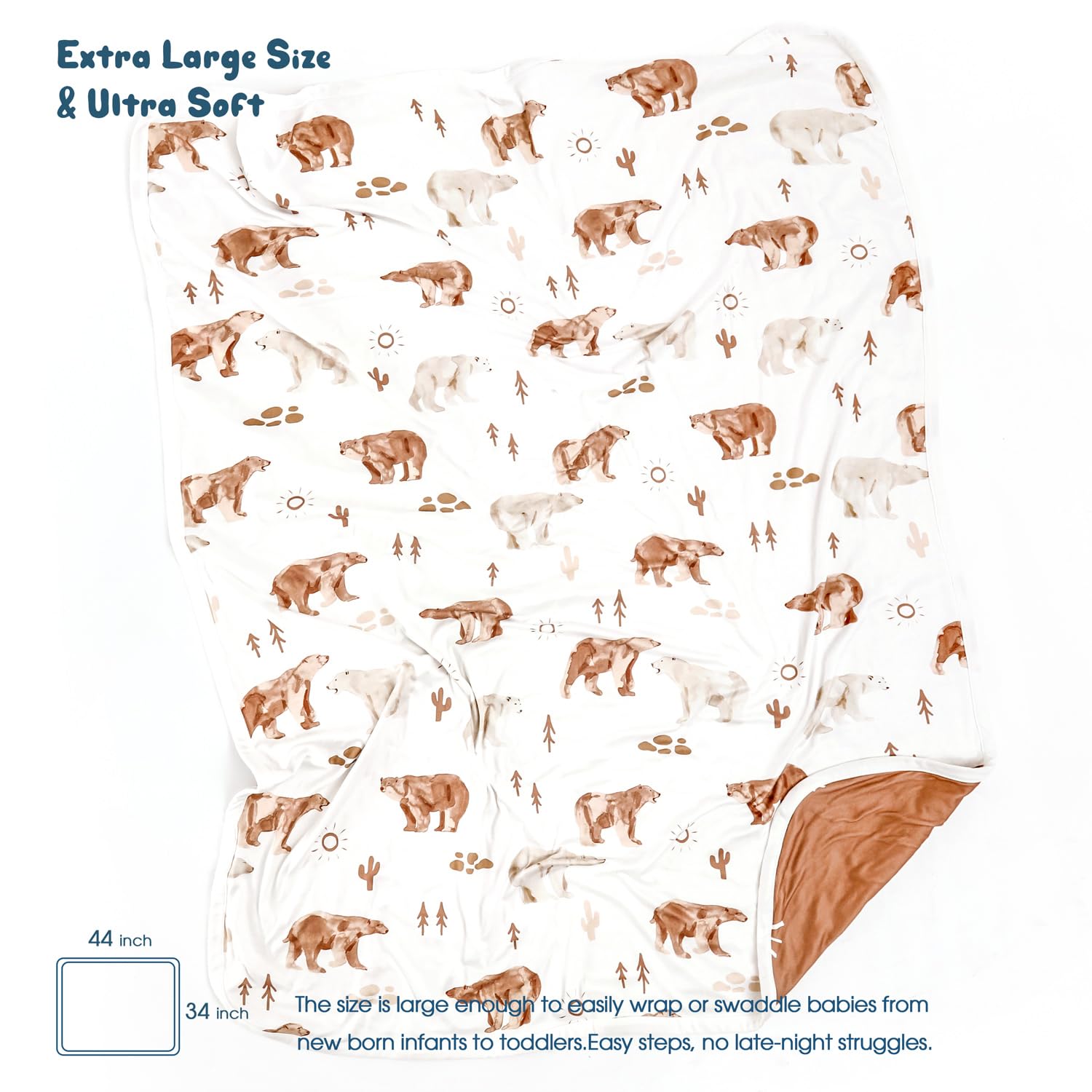 GRSSDER Baby Blankets Super Soft Jersey Knit Swaddle Blanket for Baby Girls and Boys, Double Layer Receiving Blankets 34 x 44 Inches Extra Large for Baby Show Gift, Stylish Print of Sunny Bear - Image 2