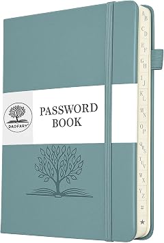 DAOFARY كتاب كلمة المرور مع علامات التبويب الأبجدية - كتاب حارس كلمة المرور الصغيرة 5.6 * 4.3 بوصة مع الجيب الداخلي ، دفتر ملاحظات كلمة مرور Hardcover لتسجيل الدخول معلومات موقع الإنترنت Blue Haze