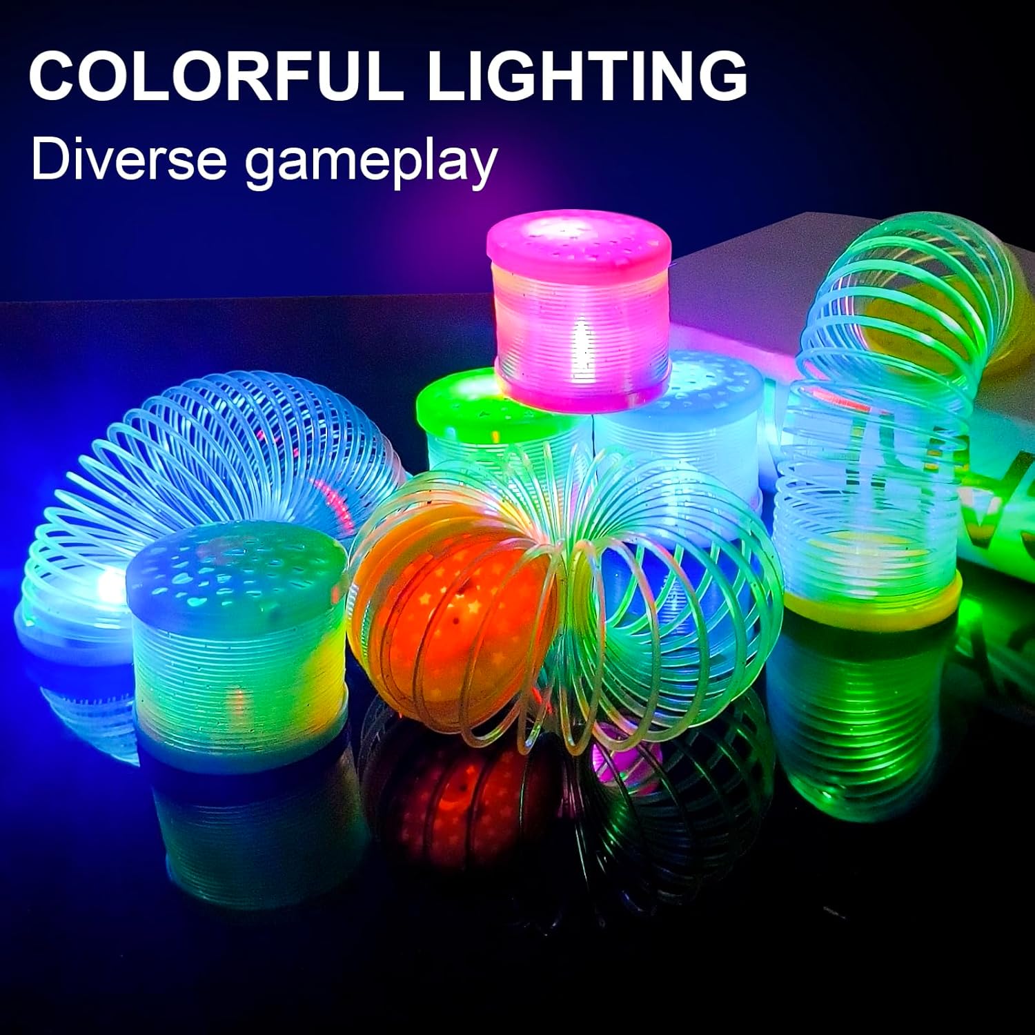 8 Pack Glow Coil Spring Toy, Mini Springs Rainbow Magic Fidget Toys for Kids Boys Girls, Glow in the Dark Party Favors, Projection Star Night Light toy Carnival Prize, Pinata Fillers for Toddlers