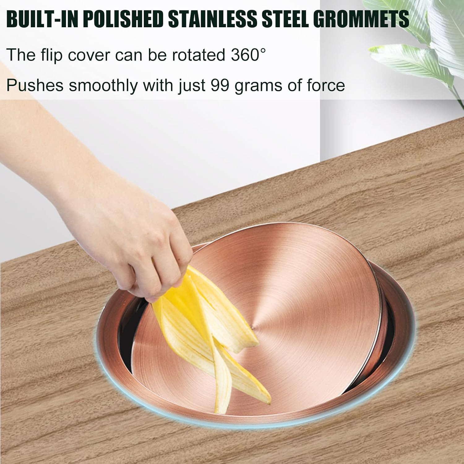 Trash Bin Built-in Balance Flap Cover, Flexible Center Swing Flush Recessed Trash Can Lid, Countertop Flap Lid Stainless Steel Trash Grommet, Waste Chute Cover Recessed C,Rose Gold