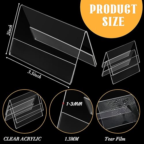 Miniatura 3 de Fulmoon 30 piezas de mini soporte de letrero acrílico, 2 x 3.5 pulgadas, soporte pequeño para letrero transparente, placa de identificación acrílica