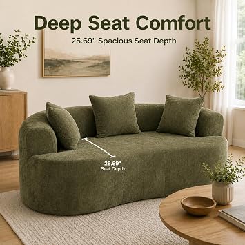 80 Curved Loveseat for Small Spaces, Green Curved Couches for Living room, Compression Sofa in a Box with 3 Pillows, Small Couch for Bedroom with Wide Armrest & Memory Foam, No Assembly Required