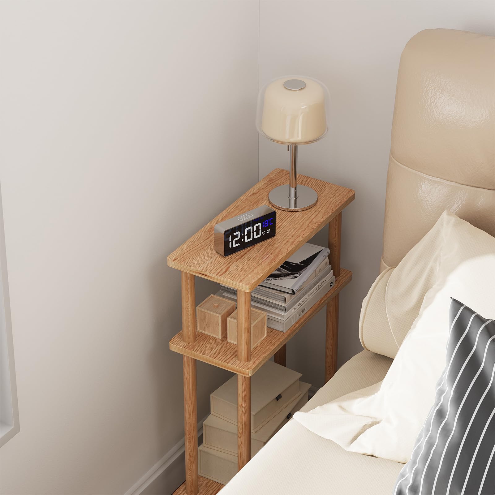YOUDENOVA 3 Tier Tavolino Laterale Stretto, Tavolino da Divano Laterale, 40x18x61.5CM, Tavolino da Caffè Moderno Piccolo, Tavolino Piccolo Adatto per Soggiorno, Camera da Letto, Naturale