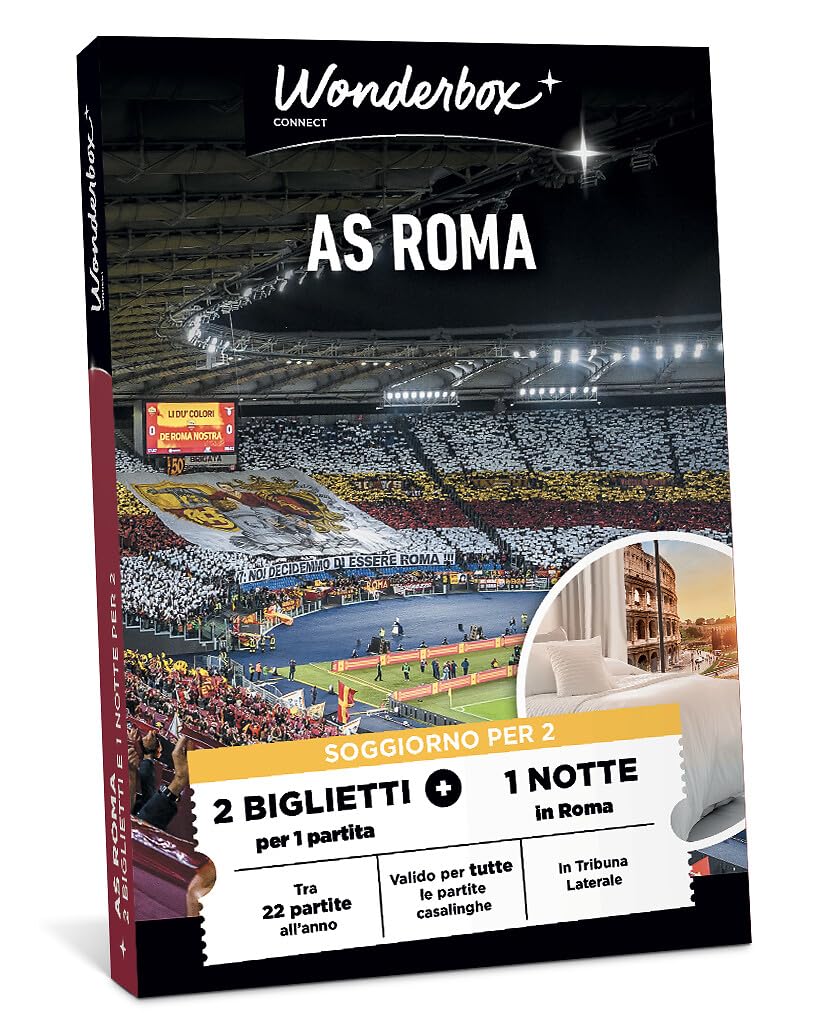 Wonderbox Connect - Cofanetto Regalo - AS Roma Classic Soggiorno - 1 Partita + 1 Notte - 2 Persone - Valido 27 Mesi