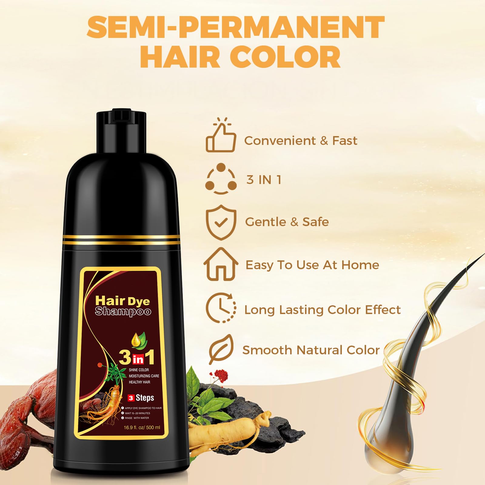 Amazon.com : Brown Hair Dye Shampoo 3 in 1 for Gray Hair Coverage