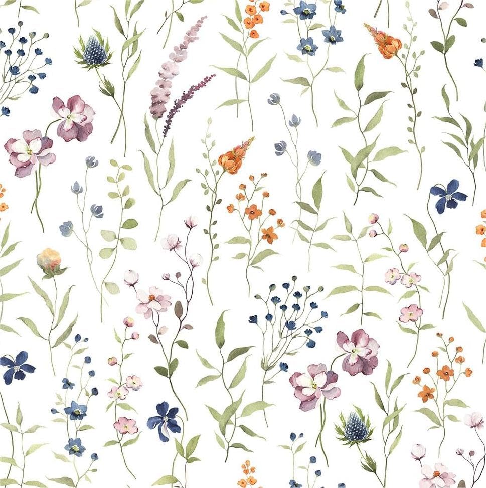 Papier peint amovible blanc à motif botanique pour locataire