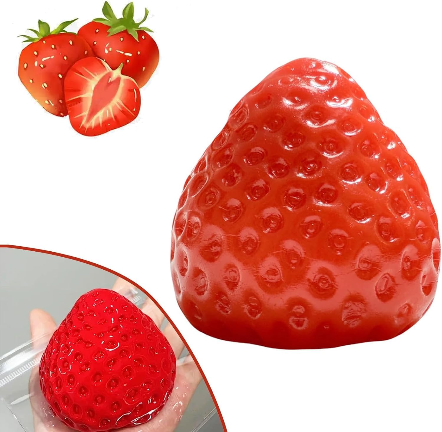Orchid MStrawberry Squishy Toy,Stress Ball,Kawaii Squishies PVC Toys,Stress Relieving Fur Ball OPP Packaging Gifts|Squishy Fidget Toys for Anxiety&Relaxation|Perfect Desk Accessory for Adults (red)