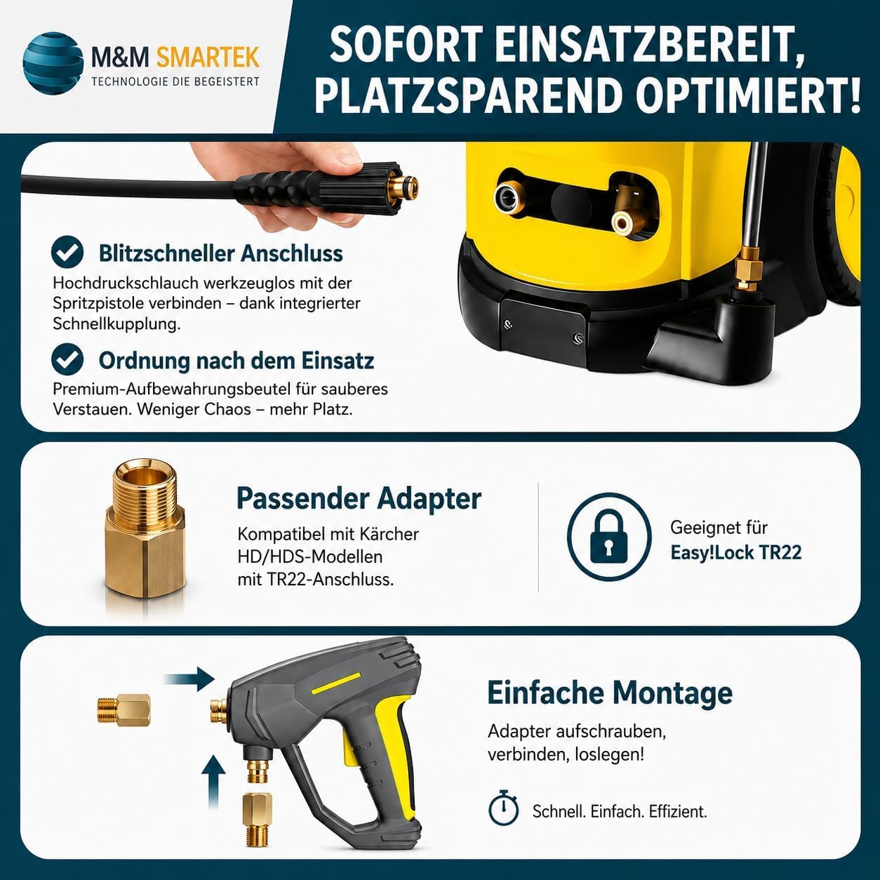 M&M Smartek Tubo ad alta pressione, 8 m, Easy Lock M22, per Kärcher HD/HDS