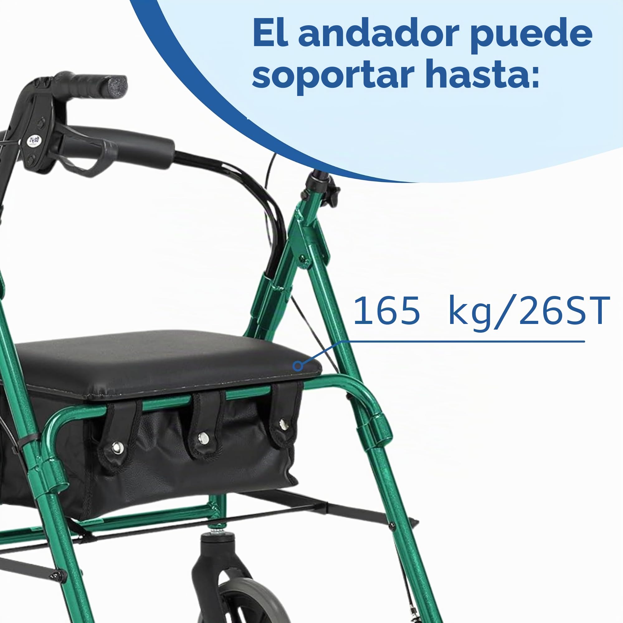 Days Andador de Cuatro Ruedas Ligero y Plegable con Asiento Acolchado, Frenos de Bloqueo, Mangos Ergonómicos y Bolsa de Transporte, Ayudas A la Movilidad, Mediano, Azul
