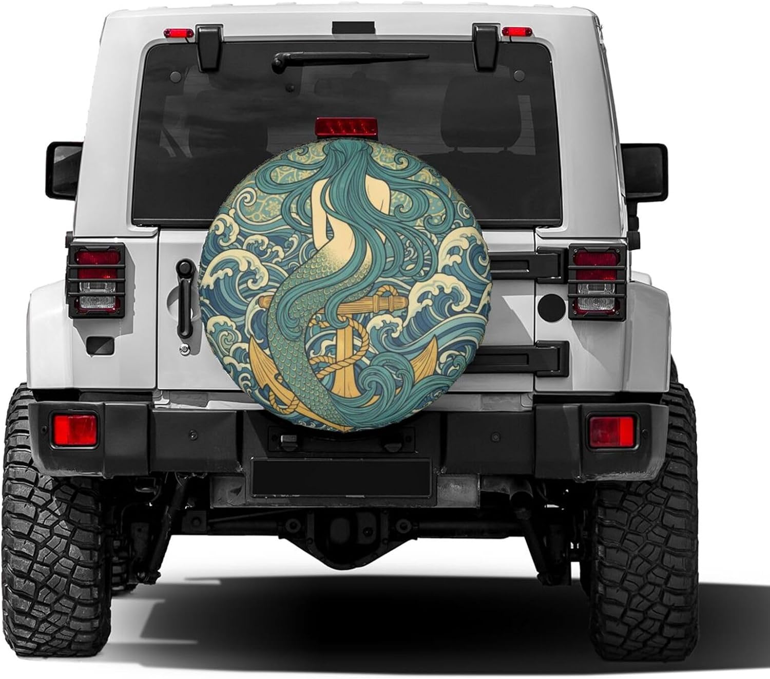 Vintage Mermaid Spare Tire Cover Dust-Proof Wheel Tire Cover Fit Trailer, RV, SUV and Many Vehicle 16 Inch