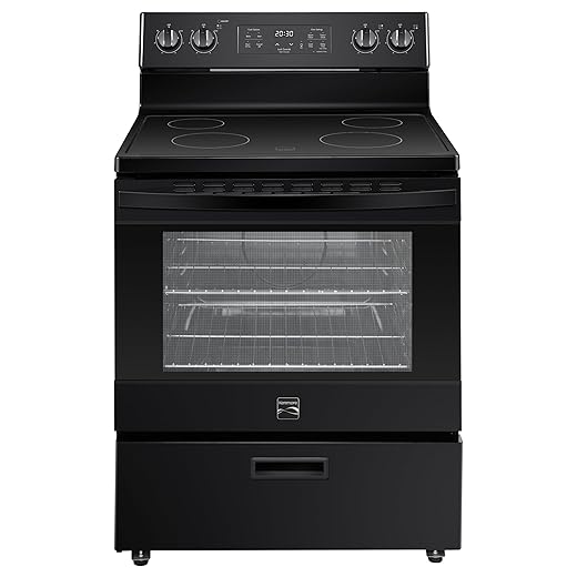 Kenmore 5.2 cu ft. Rear Control Electric Range with 4 Cooktop Elements-Steam Oven & Hidden Bake for Easy Cleaning-Ultra-Durable Chrome Racks & Storage Drawer, Black