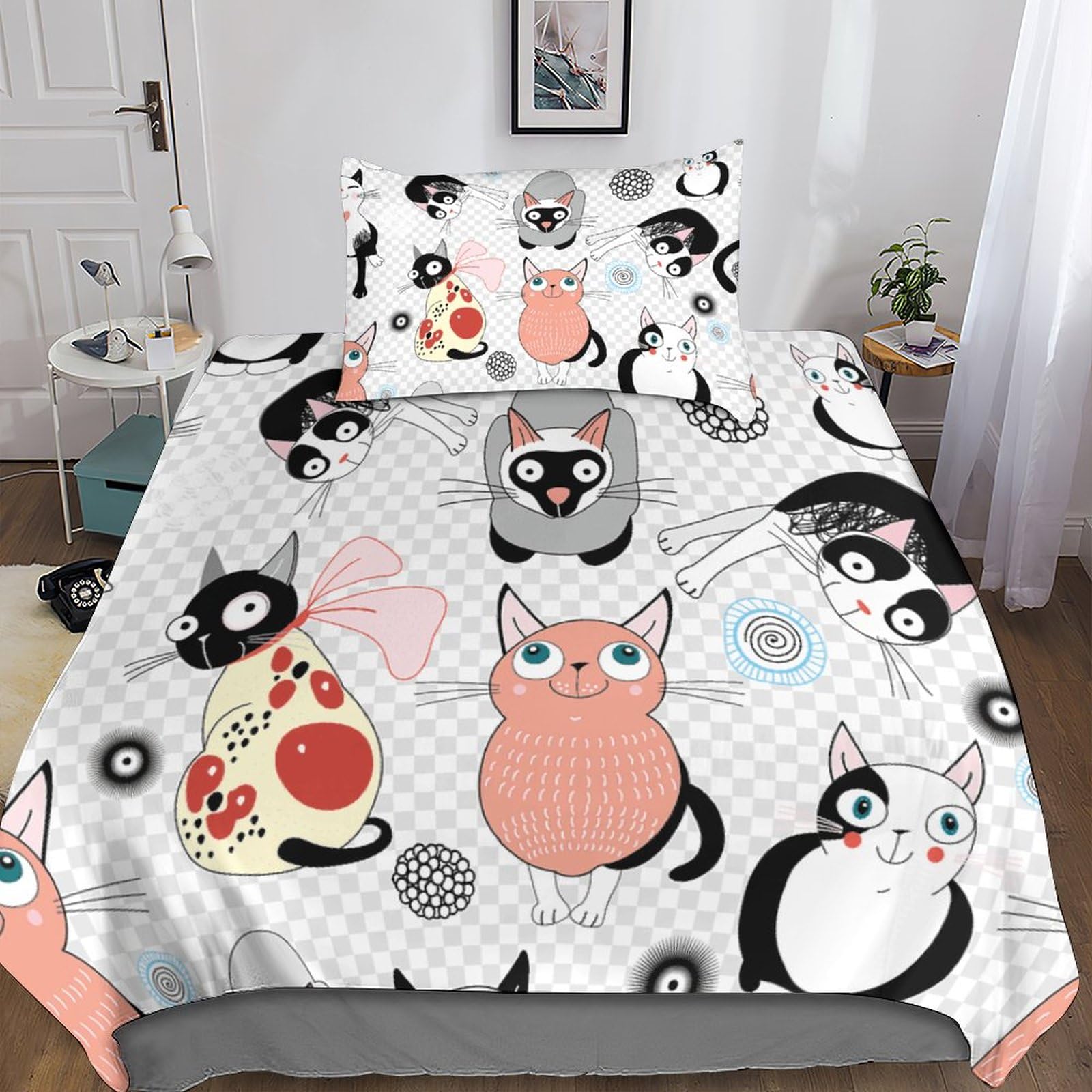 Housse de couette chat 3D 135x200 parure de lit microfibre enfant garçon fille
