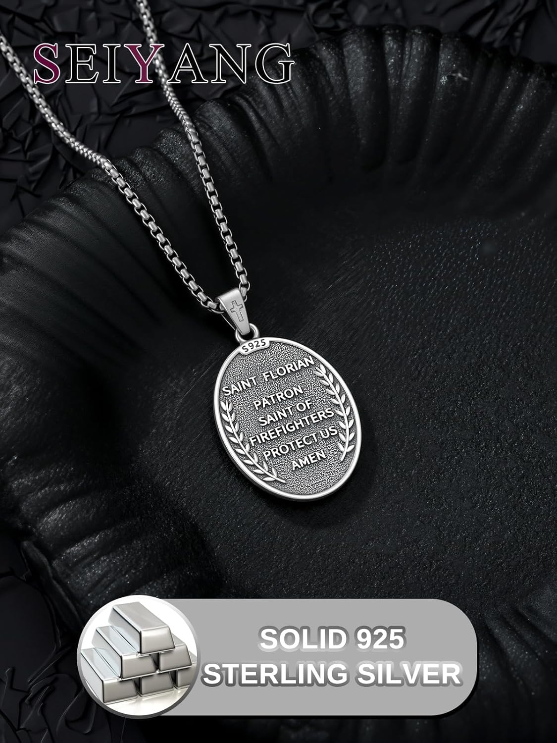 Seiyang Saint Necklace 925 Sterling Silver Patron Amulet Medal Jewelry for Men Women (with Gift Box)