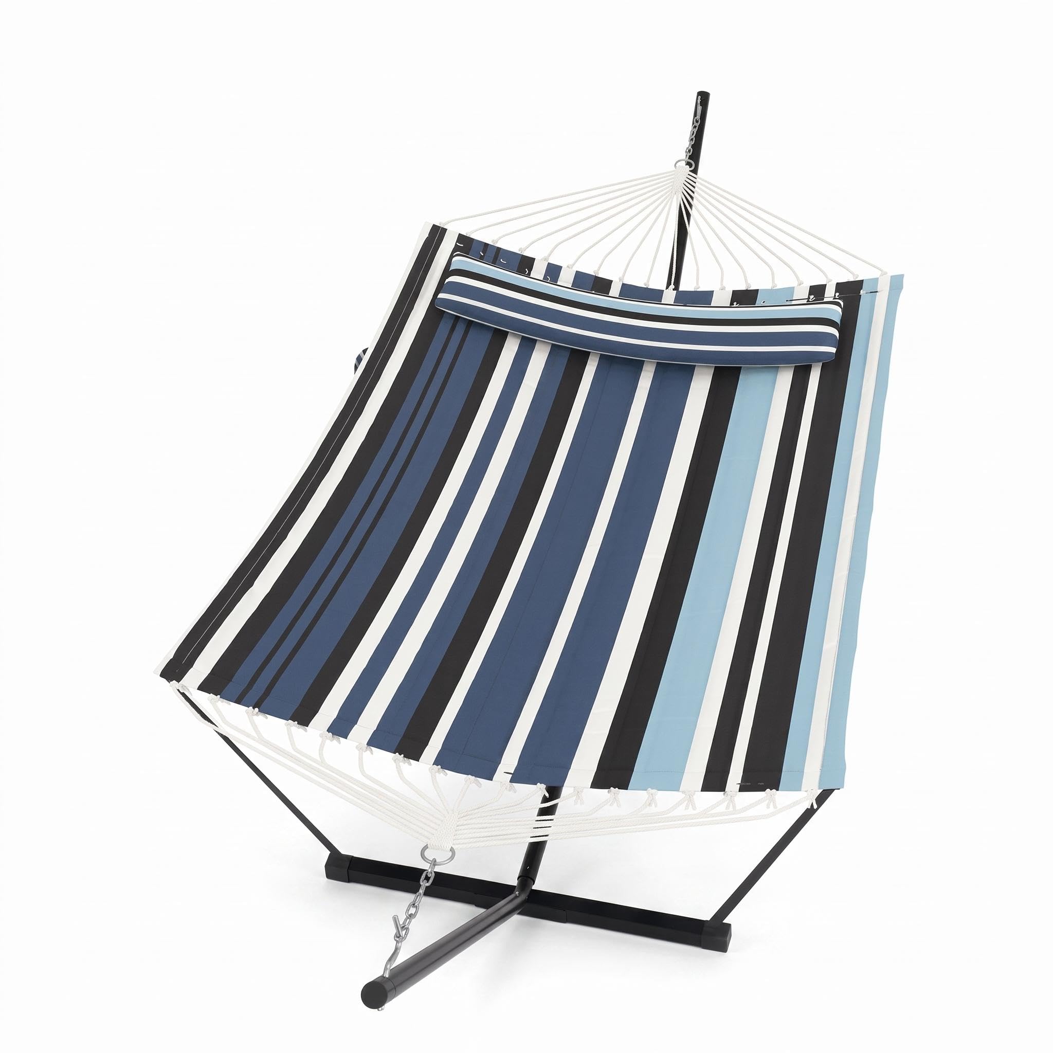 Litake Hamaca con Soporte Barra Curva Acolchada Rayas Azul y Marino