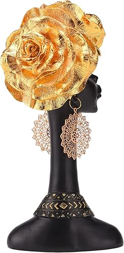 Miniatura 5 de BRABUD Figura de resina negra con flores doradas, estatua africana para niñas, 10.8 pulgadas de alto, adecuada para sala de estar, dormitorio,