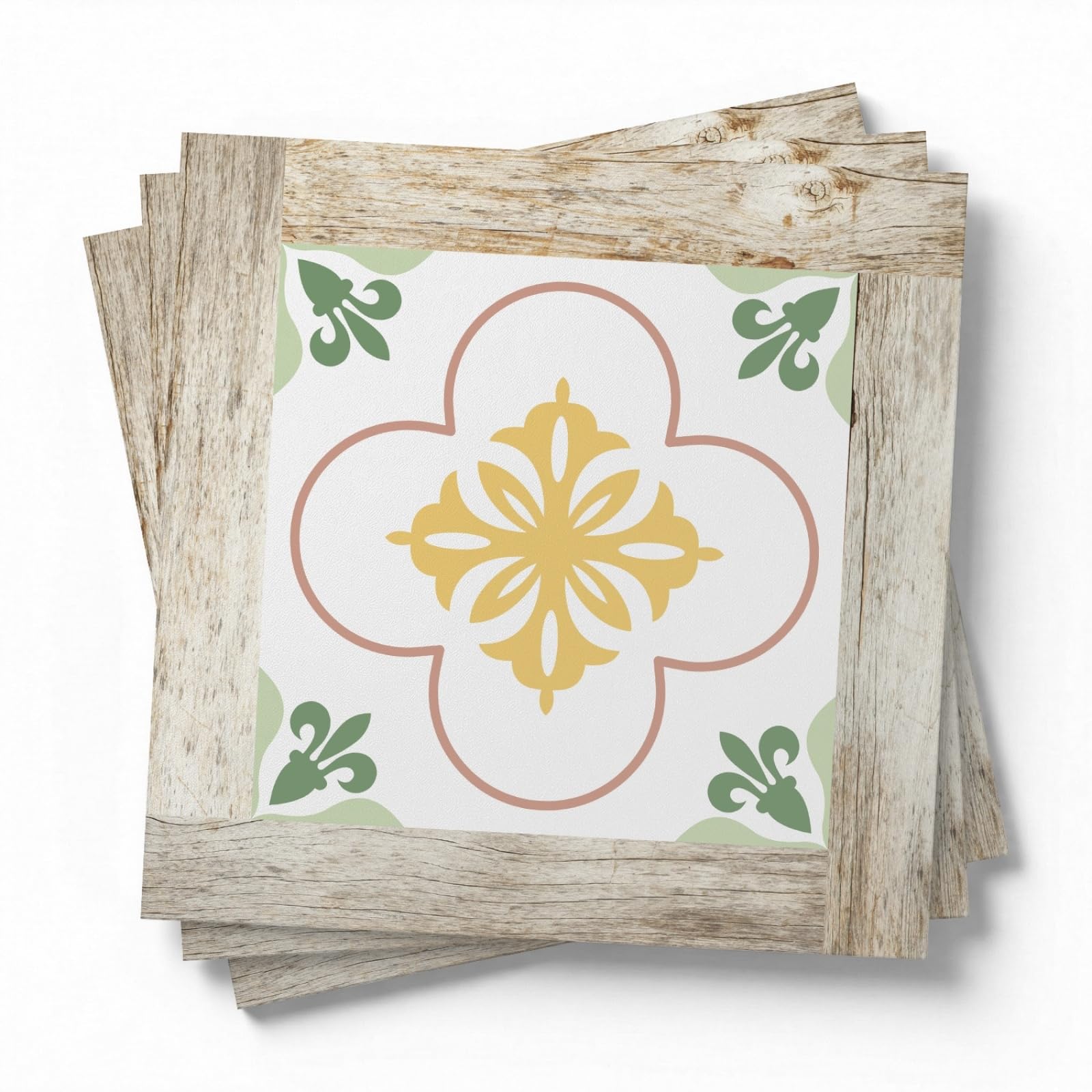 Rmjcxys Green Yellow Morocco Stick On Tiles Kitchen Tile Stickers Waterproof Vinyl Decals Self Adhesive Stick On Bathroom Tiles Backsplash Decorative Tile Covers 20X20 Cm/ 5 Pcs