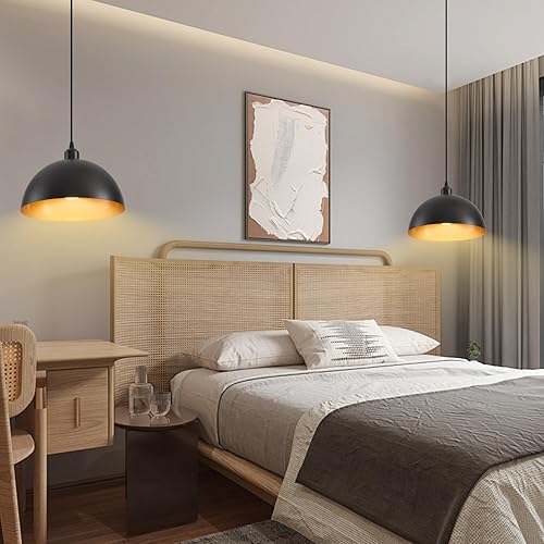 Miniatura 6 de Lámpara colgante enchufable, paquete de 2 lámparas colgantes industriales con acabado dorado en el interior, accesorios de iluminación colgantes