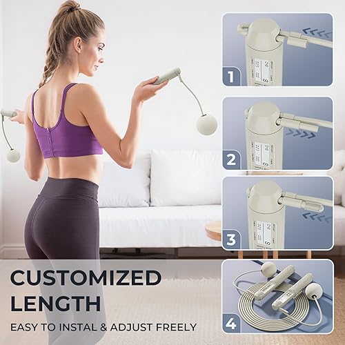 Miniatura 5 de Cuerda de saltar inteligente con pantalla LED y contador de saltos, diseño inalámbrico con peso para gimnasio en casa y HIIT, alambre de acero