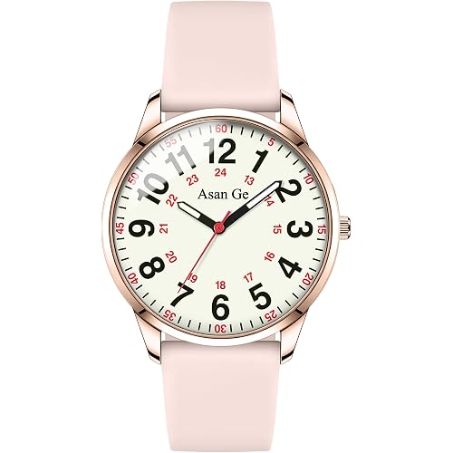 Asan Ge 40MM 3ATM Waterproof Wear Resistant Anti-Scratch Analog Nurse Watch 12/24 Hour Luminouse with Second Hand Military Time Big Face Easy to Read,Soft Breathable Easy to Clean Gift for Women