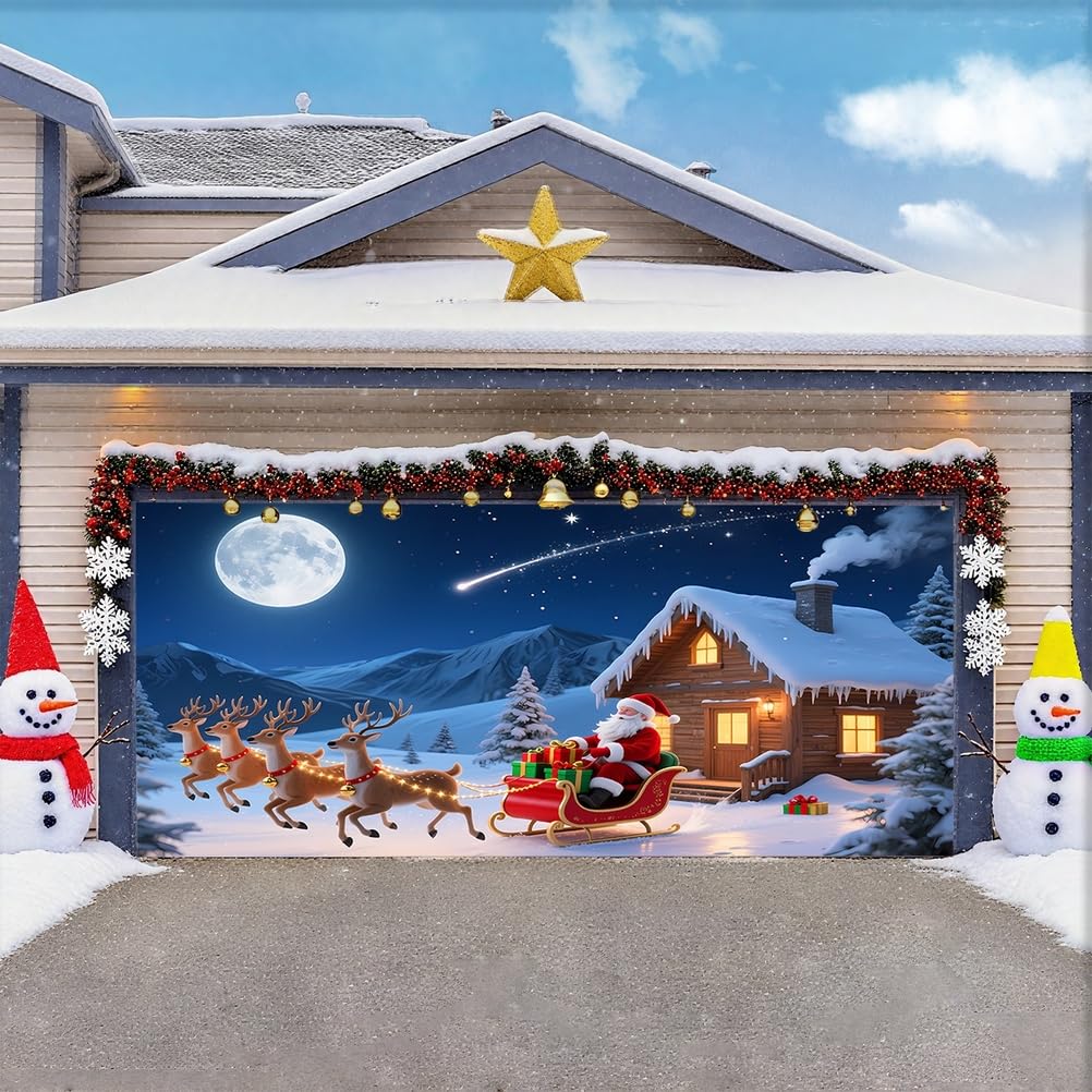 Zfflyh Meteor Christmas Christmas Garage Door Cover Large Garage Door Banner Christmas Decoration Backdrop For Holiday Party Indoor Outdoor House Decoration,,6.5X5ft