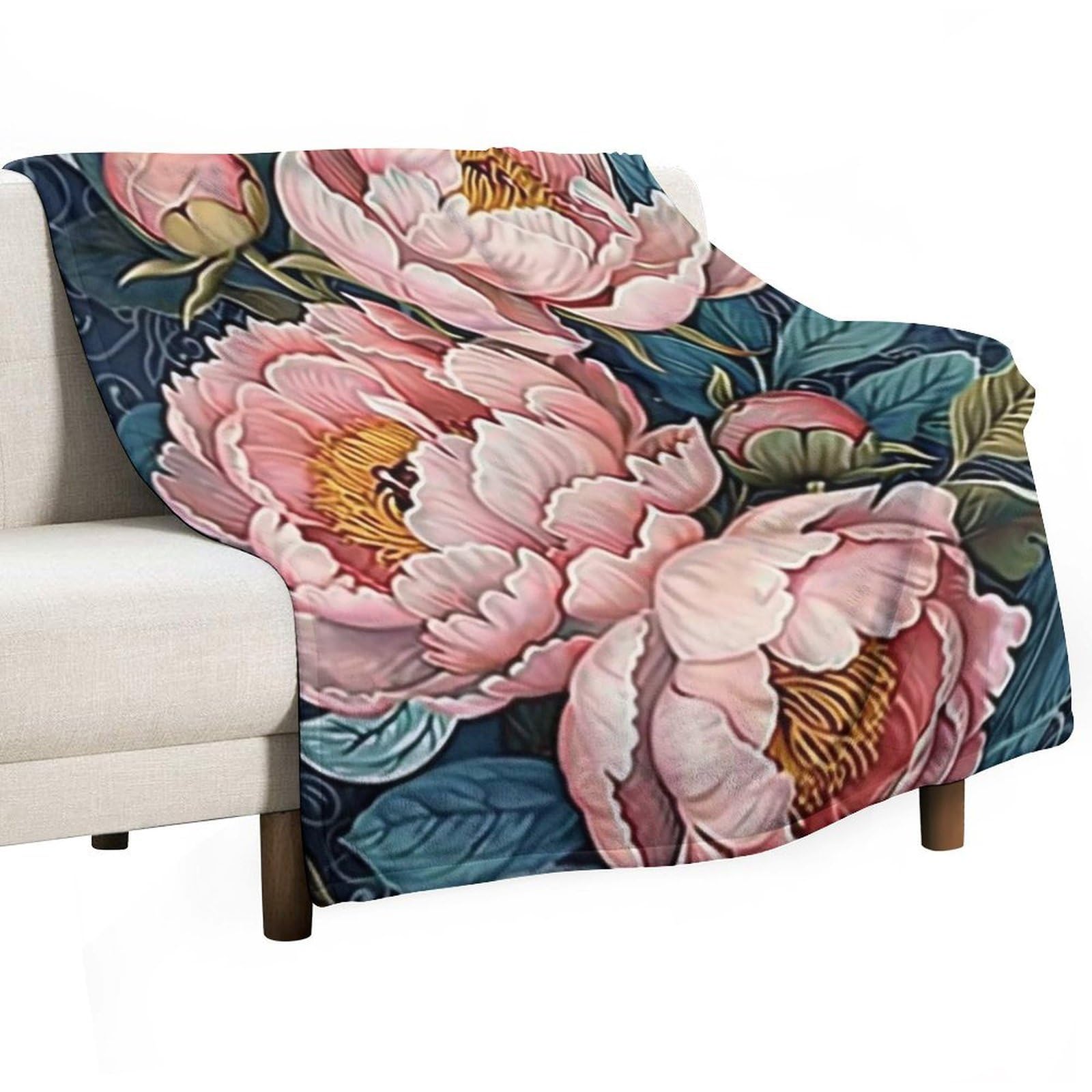 YHGSREUOH William Morris Style Peony Garden 02 Flannel Blankets Fleece Soft Throw Lightweight Plush Gifts for Couch, Bed, Cozy Sofa Plush, Chair, Lovers 175x200cm(70x80in)
