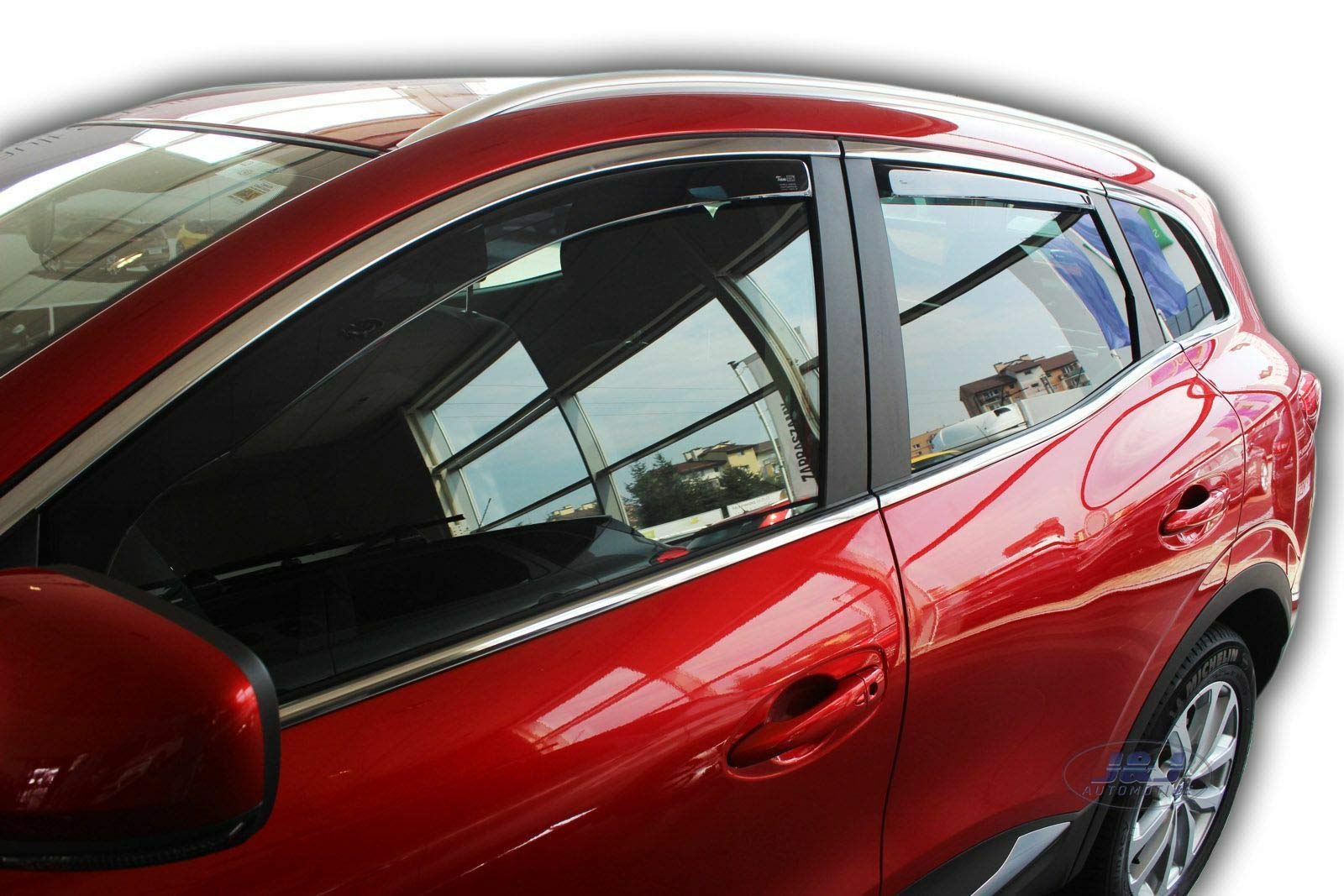 J&J AUTOMOTIVE Windabweiser passend für Renault Kadjar 5-Türer ab 2015 4tlg, Heko Regenabweiser Vorne Hinten Getönt Dunkel Passform