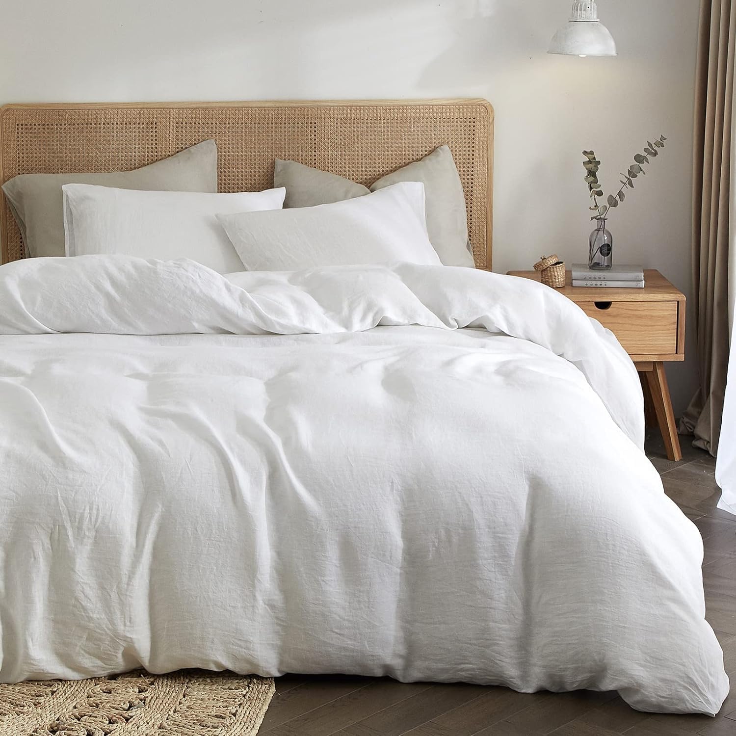 Lanqinglv Muslin Double Bed Linen 220 x 240 cm Cotton Linen Oeko-Tex Certified White with Zip 1 Duvet Cover with Zip and 2 Pillowcases 80 x 80 cm