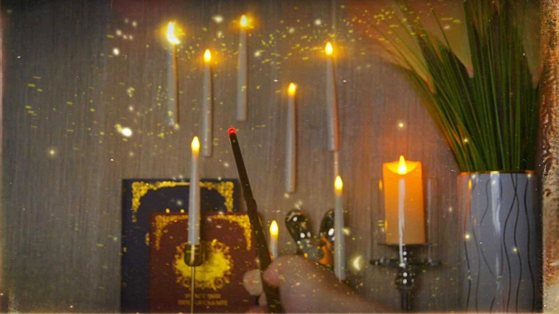 Image of 24 Pcs Halloween LED Magic Hanging Floating Candles, Taper Flickering Flameless with 2 Magic Wands - Candle Set for Halloween, Christmas, Weddings, Birthdays & Fantasy Ambiance...