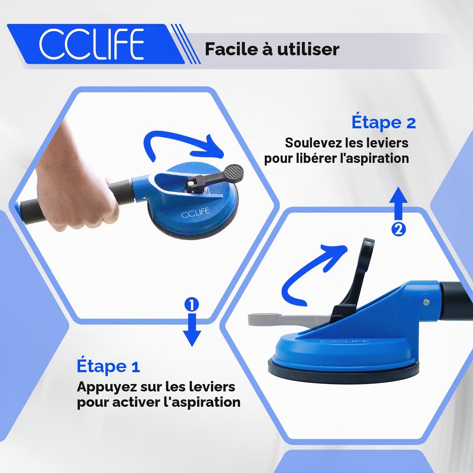 CCLIFE Ventouse 2 Pièces Ventouse Double Ventouse pour Transport de Vitres, Carreaux, Meubles, Pare-Brise de Voiture Charge 120 kg