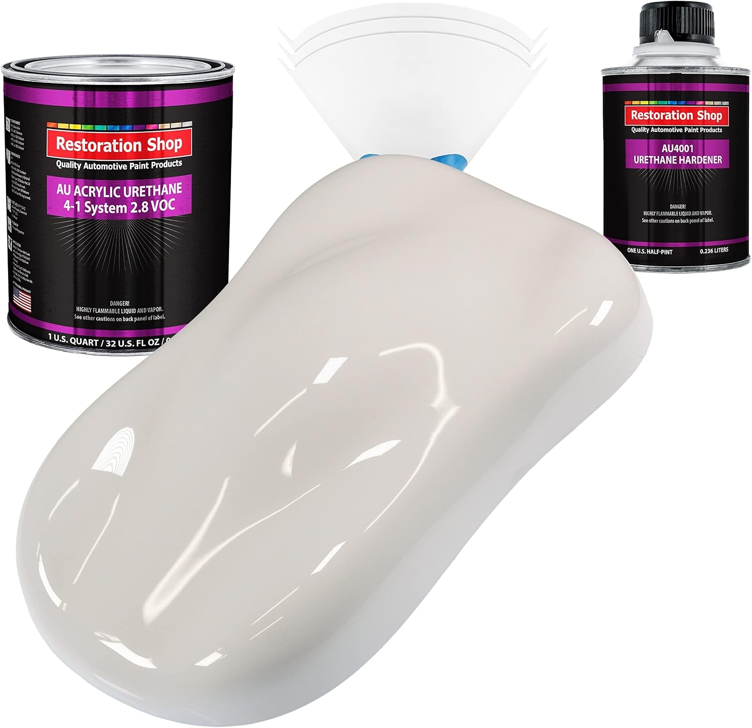 Restoration Shop - Oxford White Acrylic Urethane Auto Paint - Complete Quart Paint Kit - Professional Single Stage High Gloss Automotive, Car, Truck Coating, 4:1 Mix Ratio, 2.8 VOC